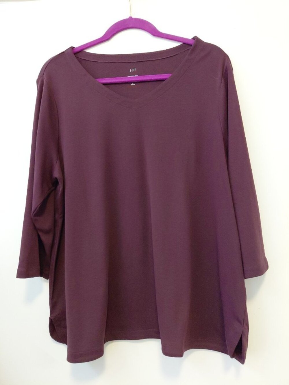 J Jill Pima 3/4 Sleeve V-Neck Tee Burgundy XL Petite